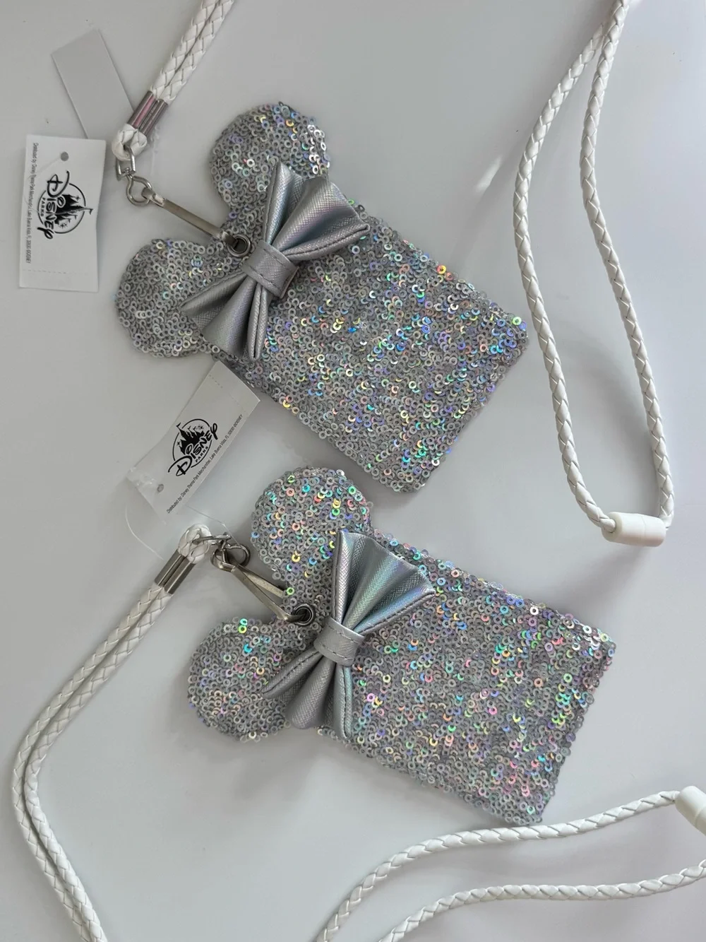 (2) - NWT Disney Parks Loungefly Minnie Holographic Sequin Laynard Silver